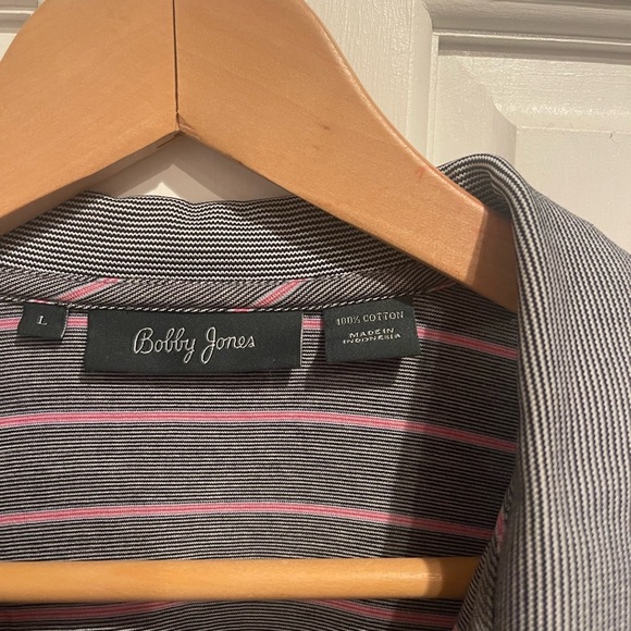 Bobby Jones Mens L Gray and Pink Polo Shirt with Classic Stripes. 100% cotton. - Picture 3 of 4